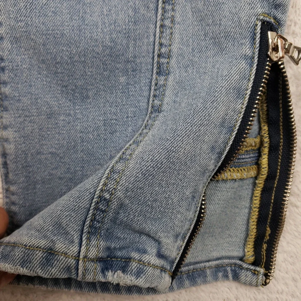Fashion Nova Men Light Wash Moto Distressed Skinny Jeans Blue Size 36 Ankle Zip